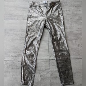 Per Se Carlisle Stephanie Leather Silver Metallic Shine Disco Pants Size 4